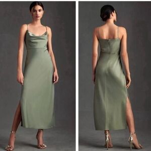 BHLD Anthropologie Cali Satin Cowl Neck Midi Dress